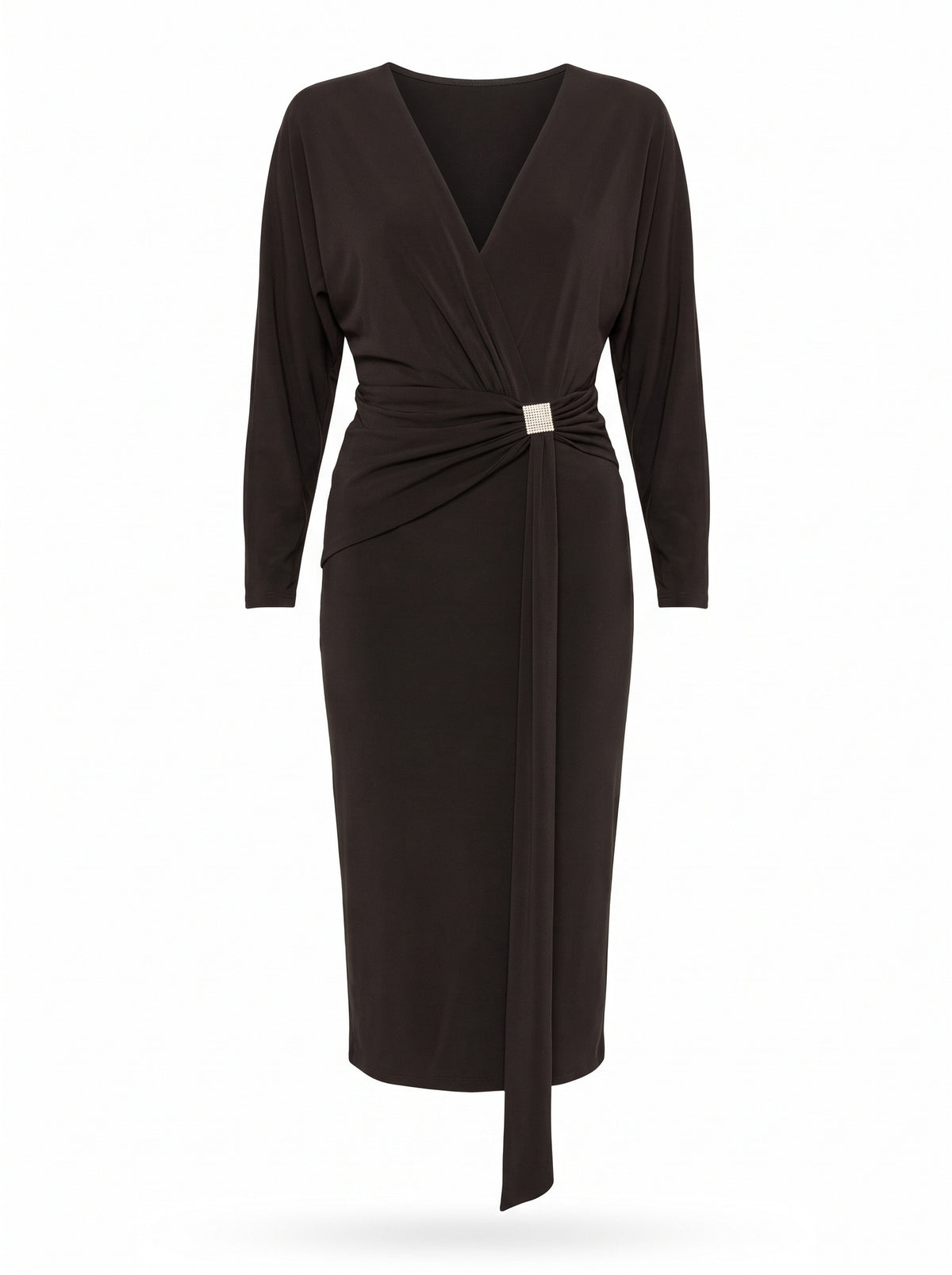 Draped V-Neck Midi Dress