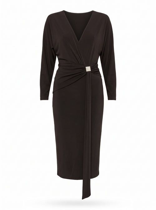 Draped V-Neck Midi Dress