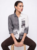 PATCH PRINT HIGH-LOW COTTON-LOOK SHIRT