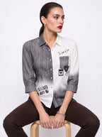 PATCH PRINT HIGH-LOW COTTON-LOOK SHIRT