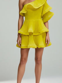 PLEATED ONE-SHOULDER MINI DRESS