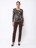 METALLIC FOIL SCOOP-NECK GATHERED TOP