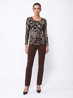 METALLIC FOIL SCOOP-NECK GATHERED TOP