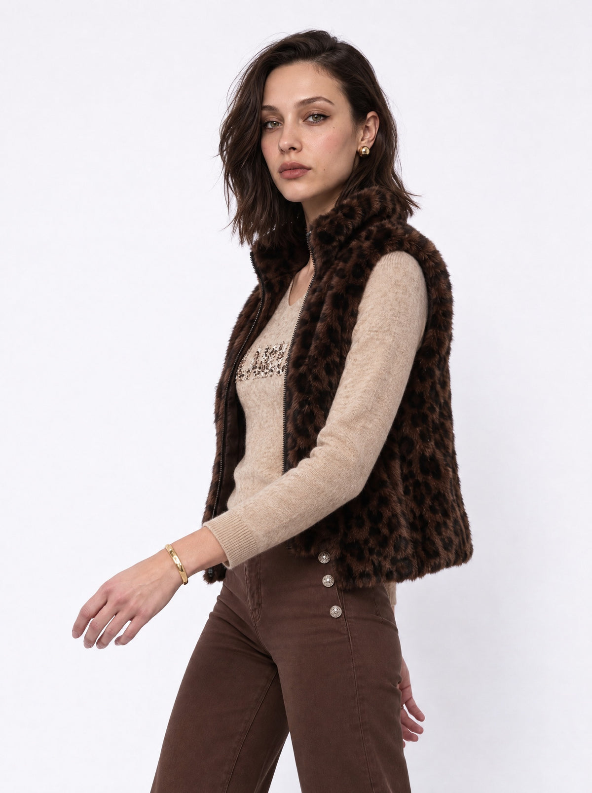 LEOPARD PRINT FAUX FUR ZIP GILET