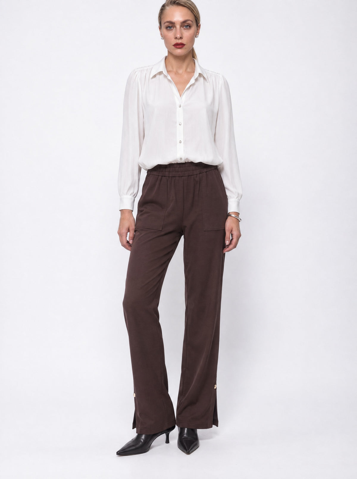 CRYSTAL BUTTON BLOUSON SHIRT