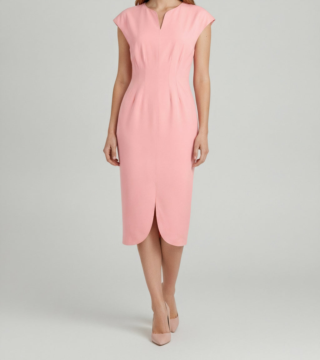TOPSTITCH DETAIL V-NECK MIDI DRESS