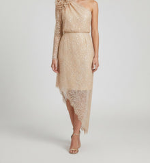 SEQUINED ONE-SHOULDER ASYMMETRIC MIDI DRESS