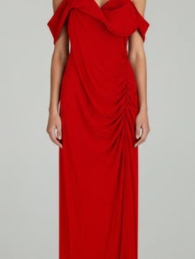 OFF-SHOULDER DRAPED CREPE GOWN