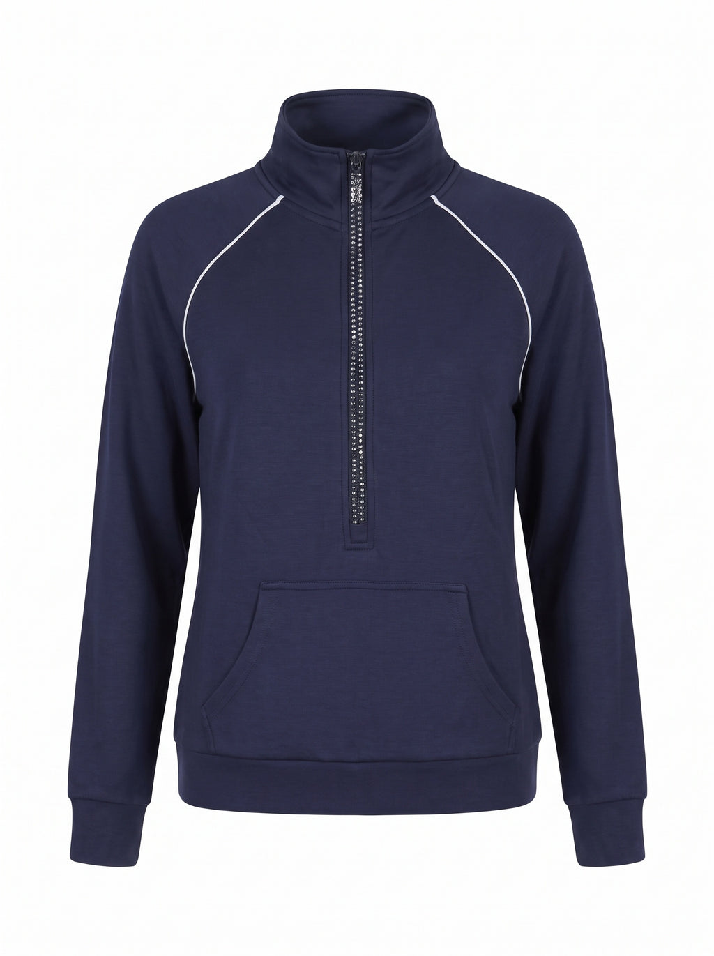 CRYSTAL HALF-ZIP FUNNEL-NECK SWEATER