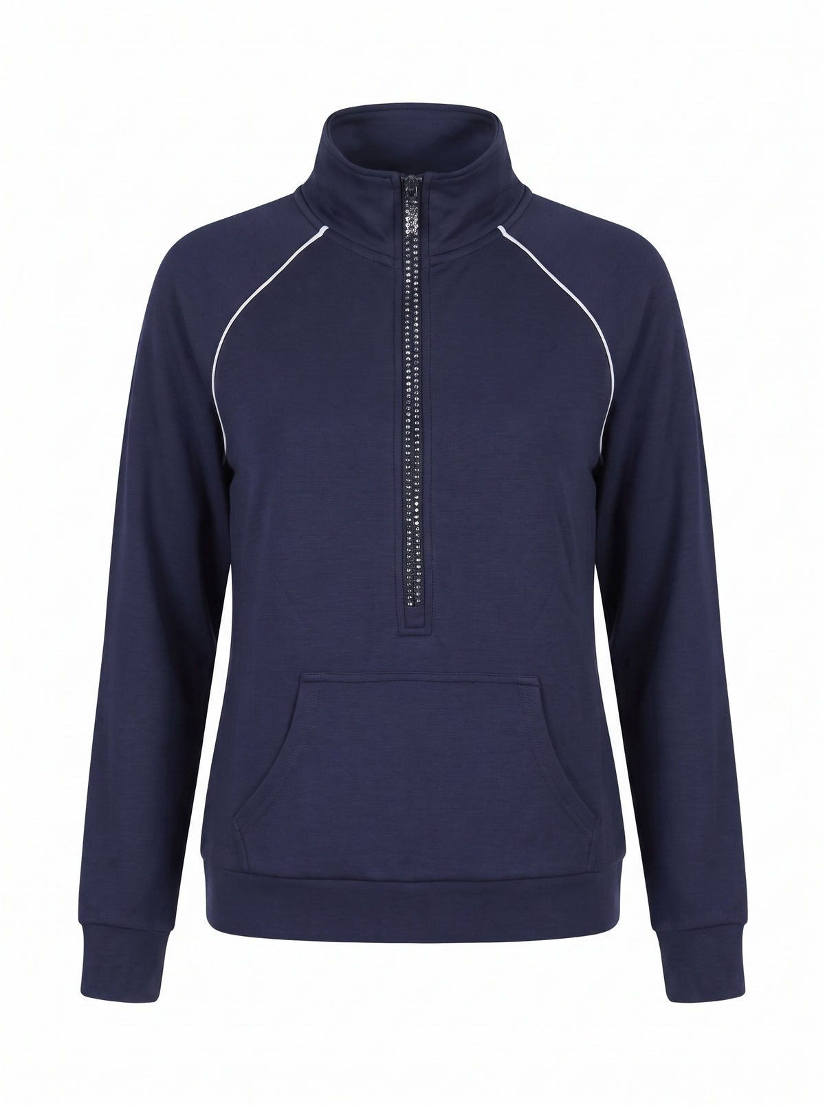 CRYSTAL HALF-ZIP FUNNEL-NECK SWEATER