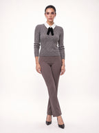 VELVET BOW COLLAR METALLIC KNIT
