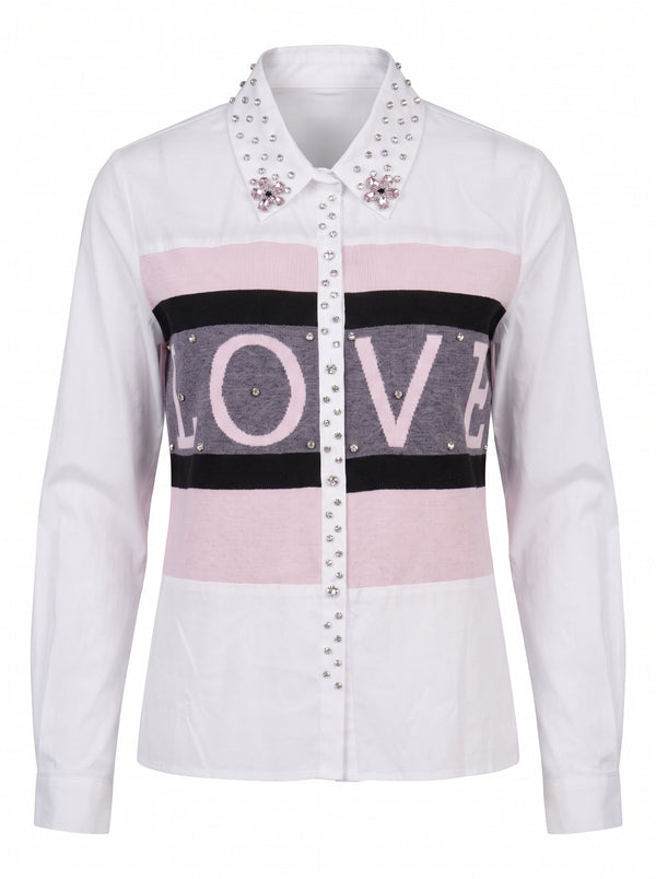 CRYSTAL LOVE PANEL POPLIN SHIRT