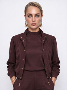 MOCK-NECK GATHERED SLEEVE BLOUSE