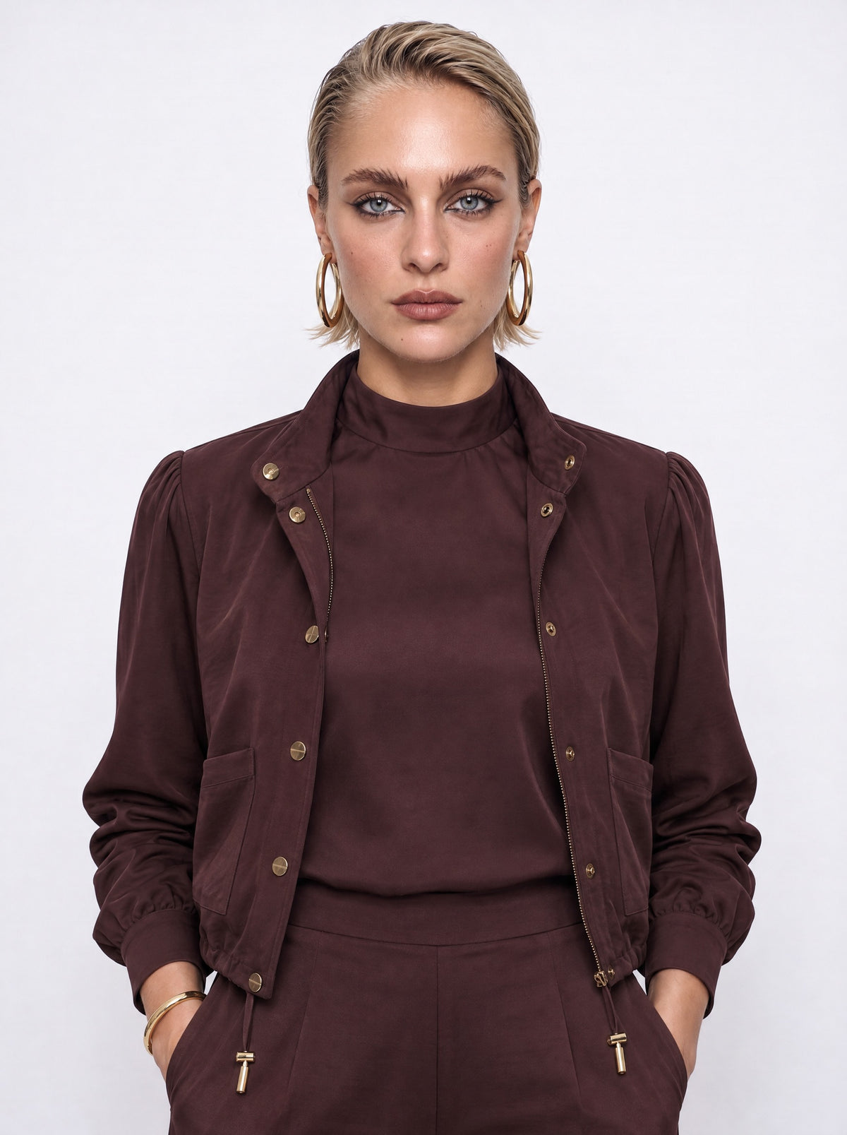 FUNNEL NECK DRAWSTRING HEM JACKET
