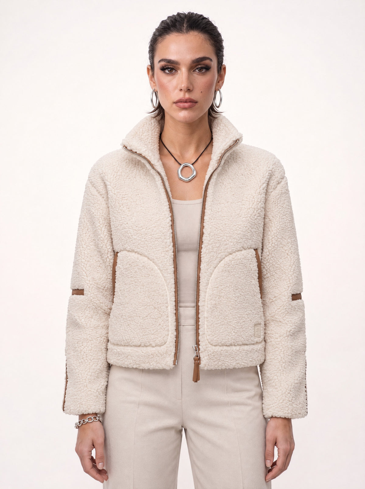 TEDDY ZIP JACKET WITH TAN TRIM