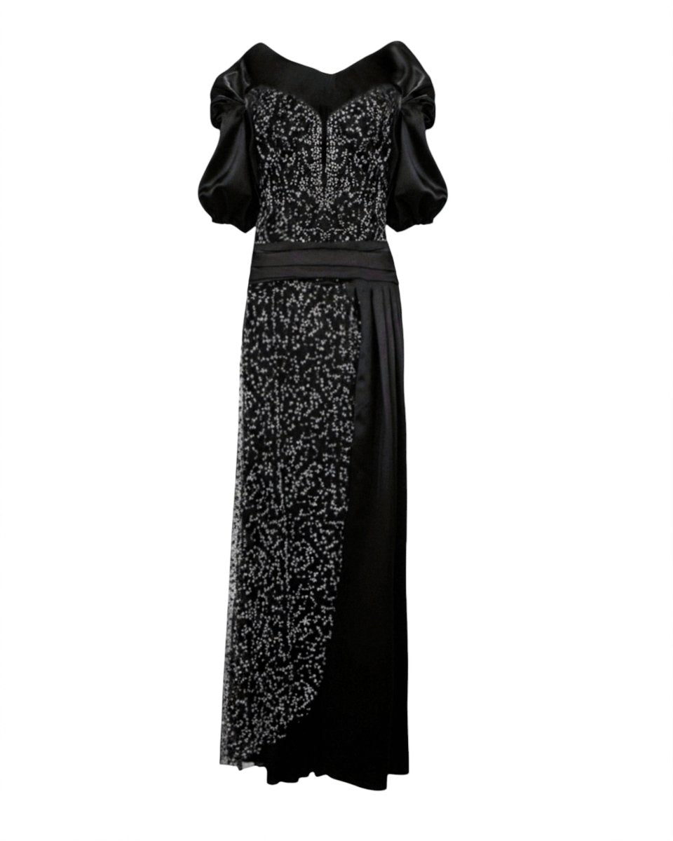 PUFF - SLEEVES EMBELLISHED EVENING GOWN