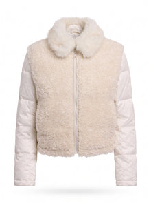 FAUX FUR COLLAR SHEARLING PUFFER JACKET