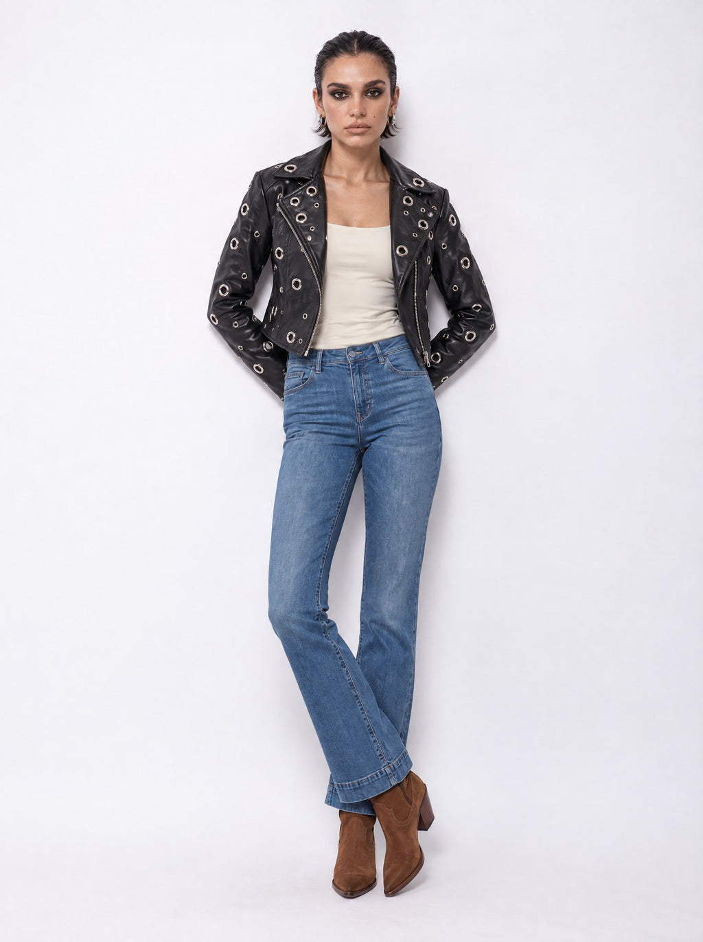 STUDDED LEATHER BIKER JACKET