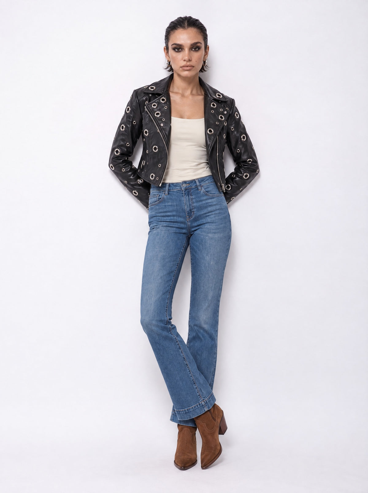 STUDDED LEATHER BIKER JACKET