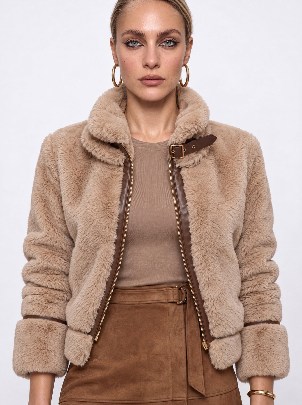FAUX FUR AVIATOR-STYLE JACKET