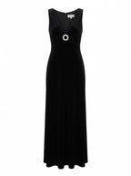 CRYSTAL-BUCKLE VELVET MAXI DRESS