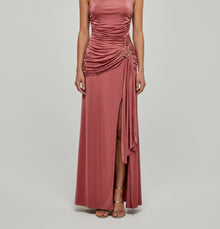 ONE-SHOULDER DRAPED SATIN GOWN