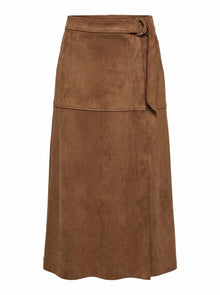SUEDE-LOOK D-RING WRAP MIDI SKIRT