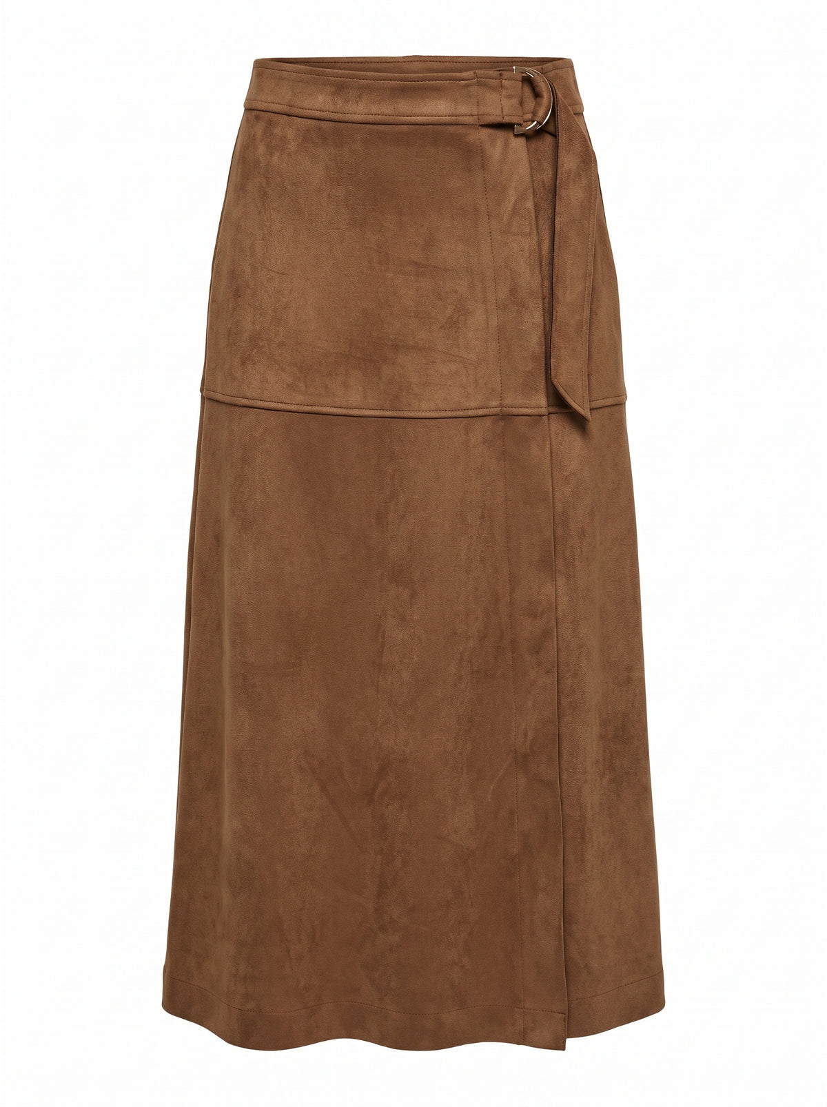 SUEDE-LOOK D-RING WRAP MIDI SKIRT