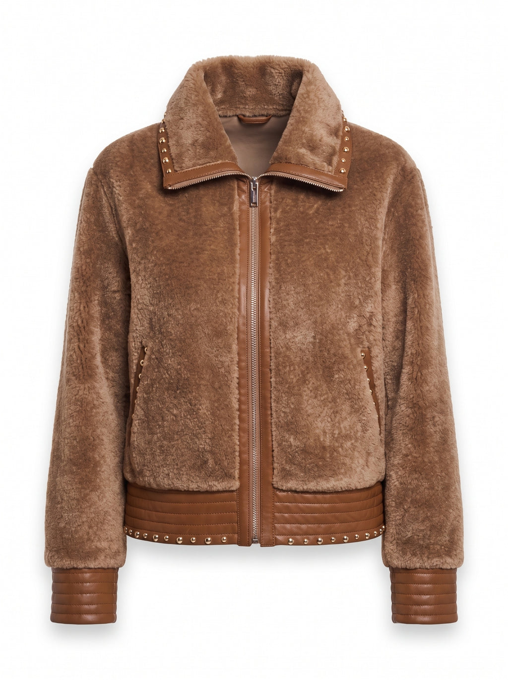 STUDDED SHEARLING-STYLE CROPPED JACKET