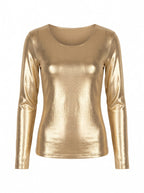 METALLIC FITTED SCOOP-NECK TOP