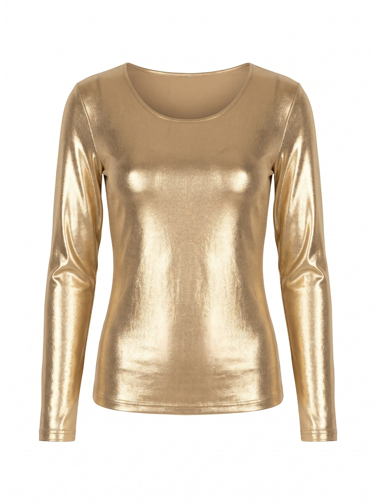 METALLIC FITTED SCOOP-NECK TOP