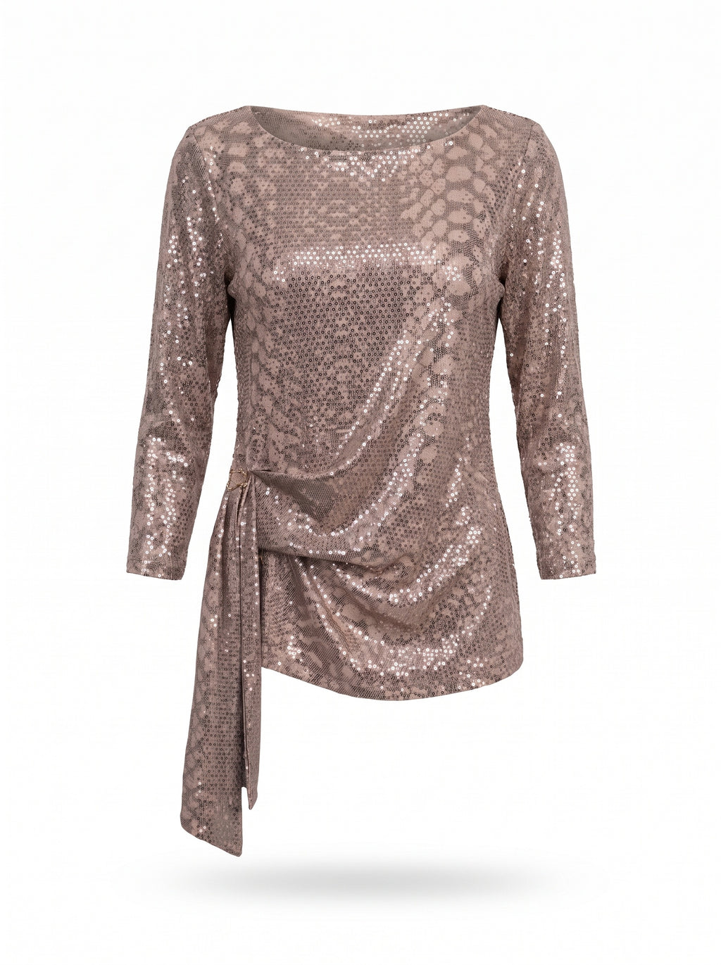DRAPED SIDE SASH SEQUIN BLOUSE