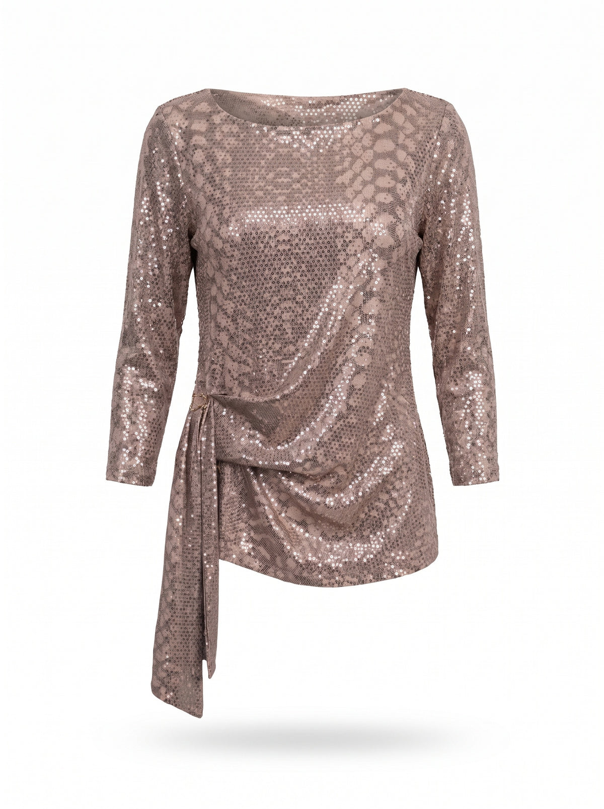 DRAPED SIDE SASH SEQUIN BLOUSE
