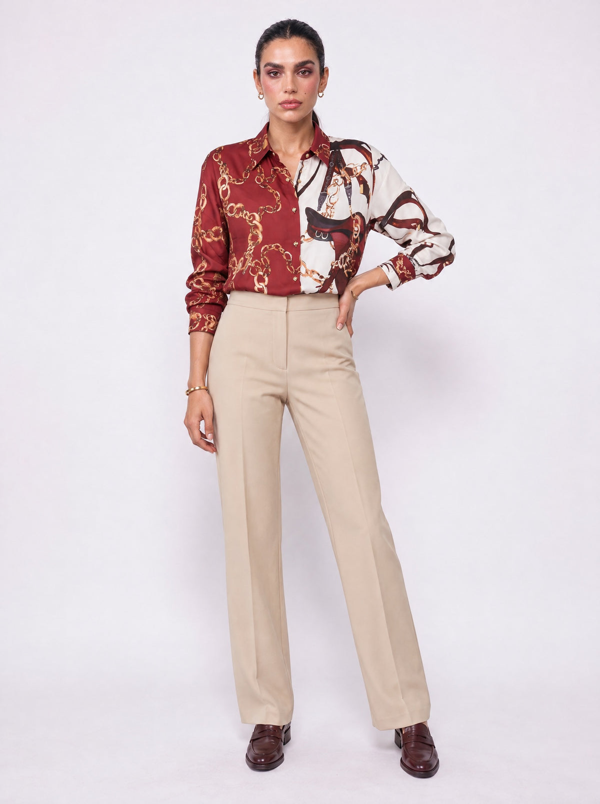 HIGH-WAISTED WIDE-LEG CREASED TROUSERS