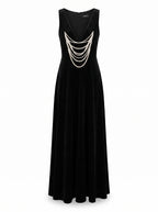 CRYSTAL-BUCKLE VELVET MAXI DRESS