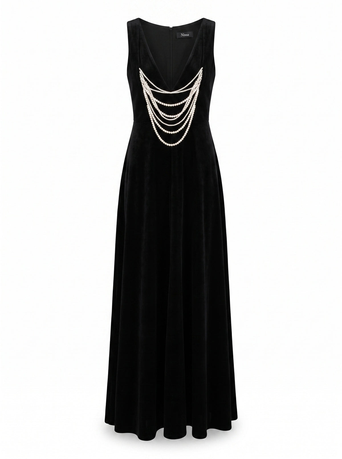 CRYSTAL-BUCKLE VELVET MAXI DRESS