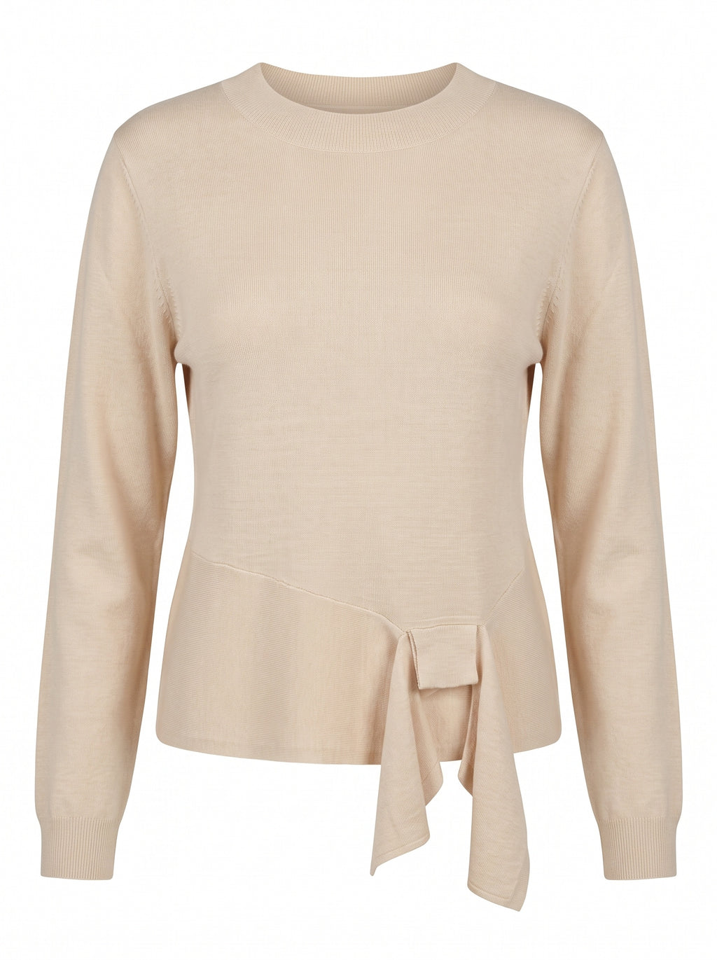 ASYMMETRIC TIE-WAIST CREWNECK KNIT