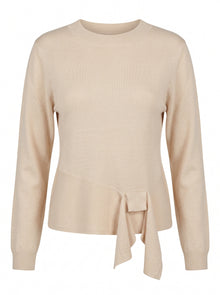 ASYMMETRIC TIE-WAIST CREWNECK KNIT