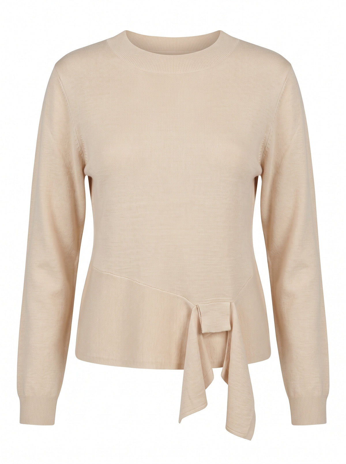 ASYMMETRIC TIE-WAIST CREWNECK KNIT