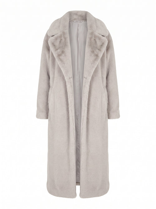 LONG FAUX FUR NOTCH LAPEL COAT