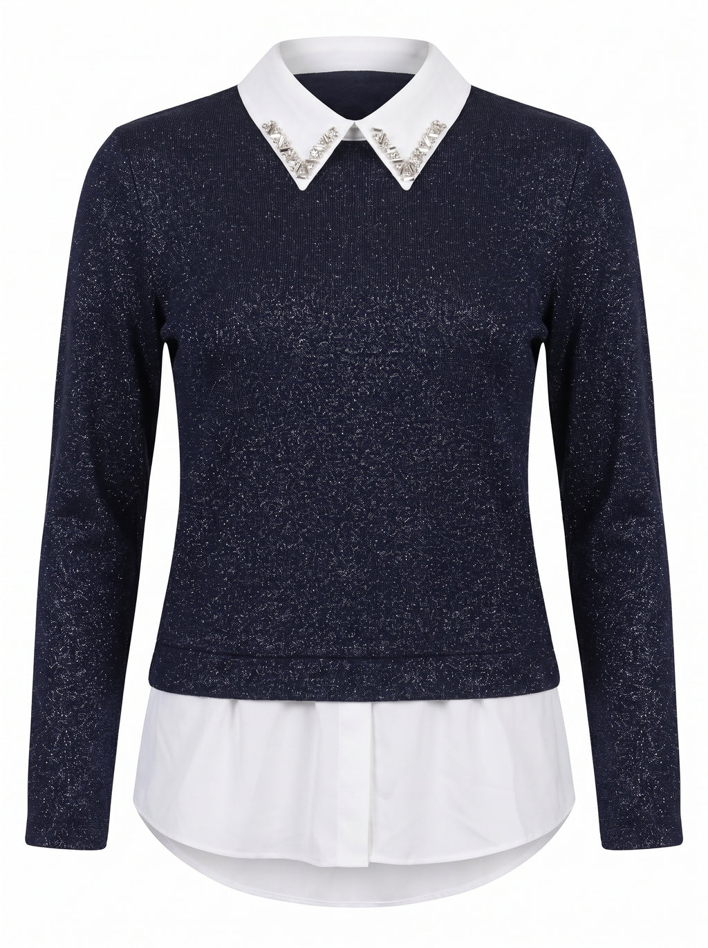 JEWELLED COLLAR SPARKLE KNIT SHIRT