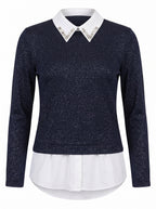JEWELLED COLLAR SPARKLE KNIT SHIRT