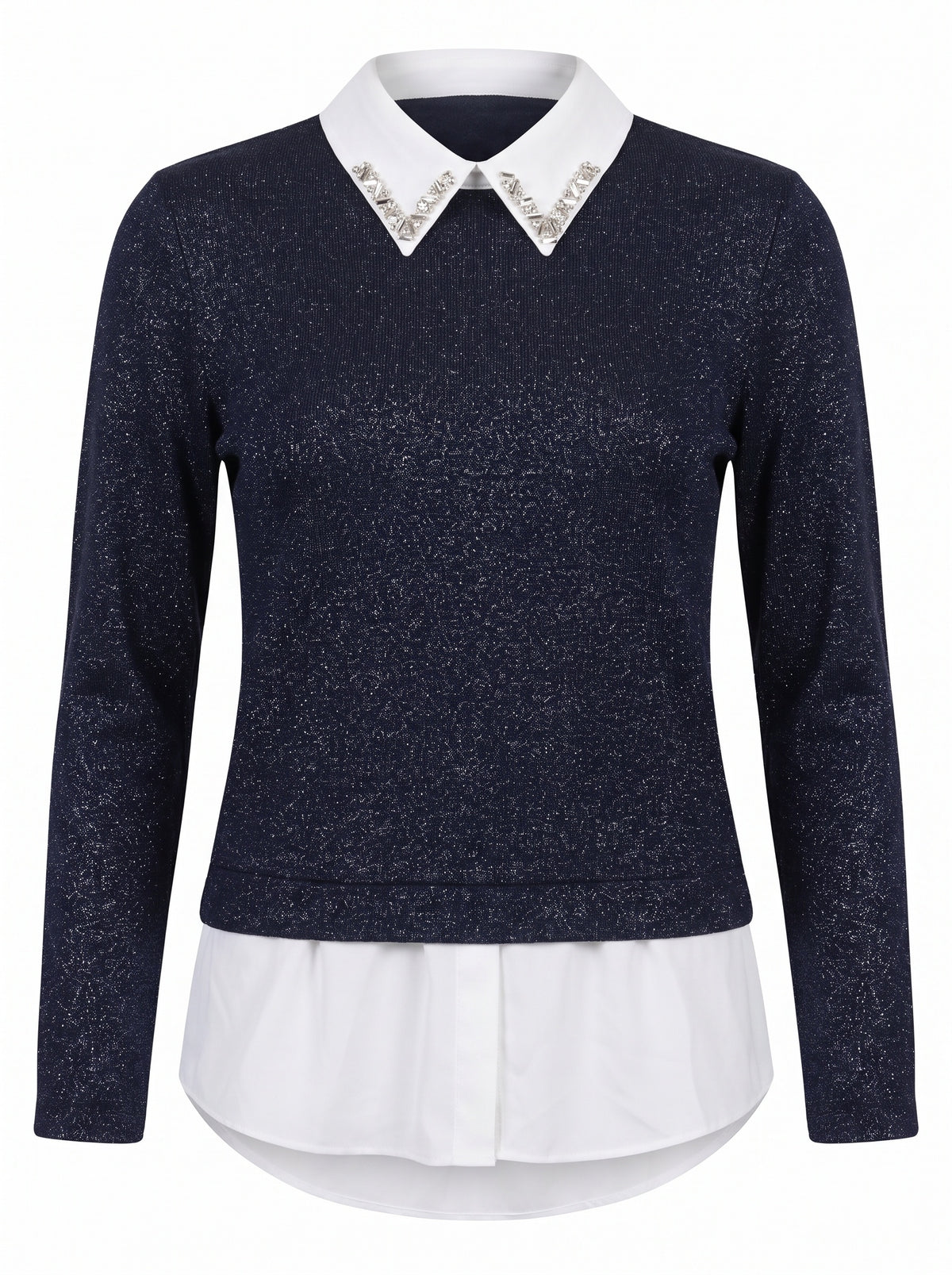 JEWELLED COLLAR SPARKLE KNIT SHIRT