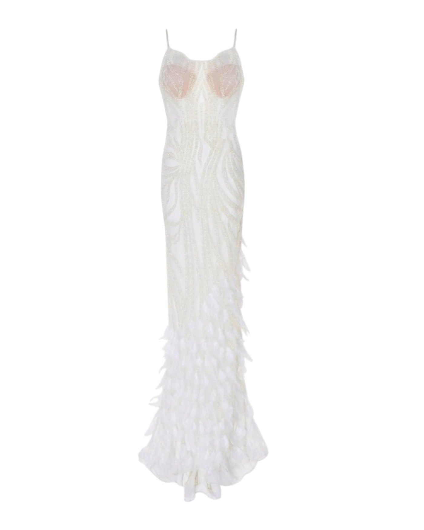 FEATHERED SEQUIN MERMAID GOWN