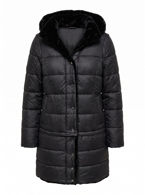 HOODED QUILTED FAUX FUR LINED COAT