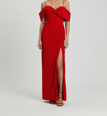 OFF-SHOULDER DRAPED CREPE GOWN