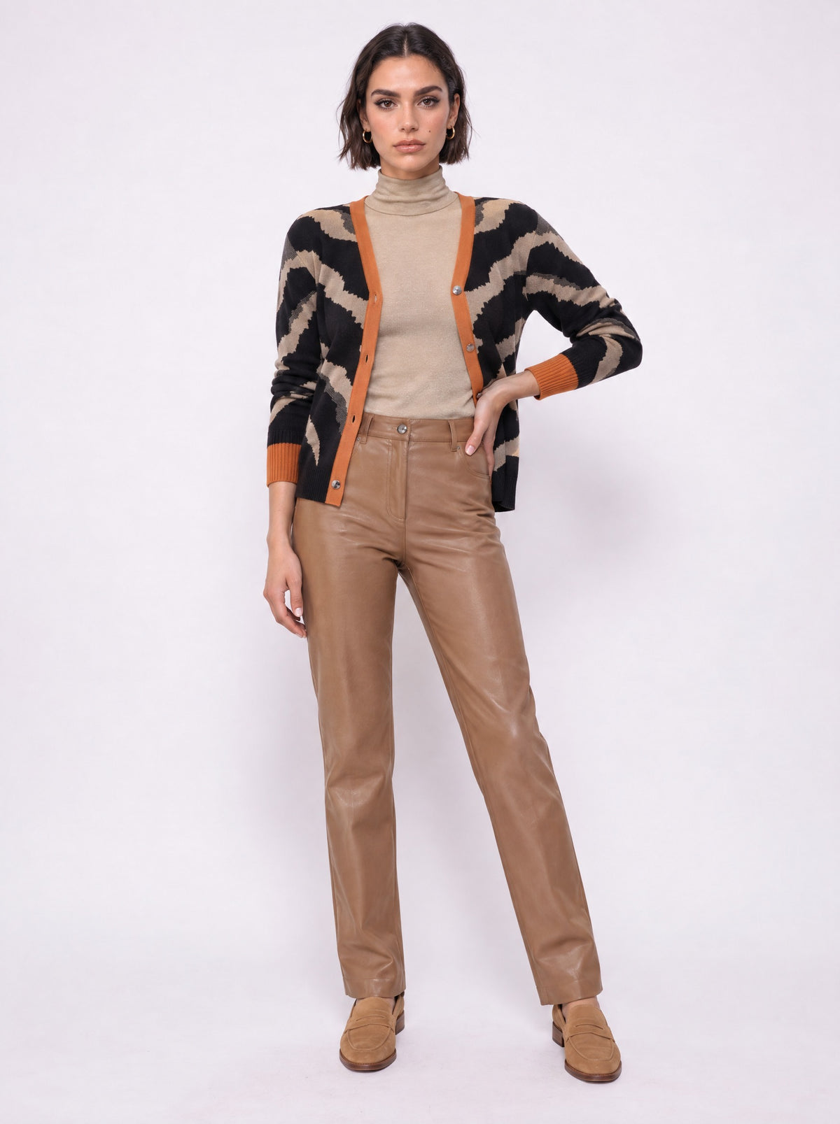 STRAIGHT-LEG FAUX LEATHER TROUSERS