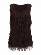 RIBBON FRINGE SLEEVELESS SCOOP TOP