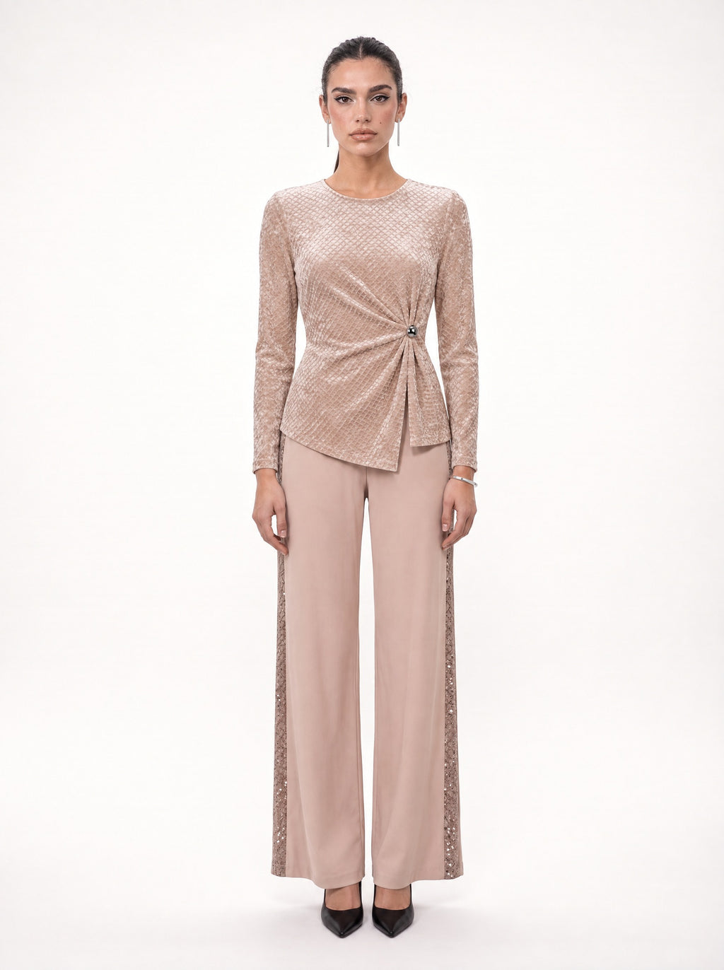 SEQUIN SIDE-PANEL WIDE-LEG TROUSERS