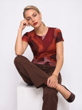 ABSTRACT PRINT FITTED JERSEY TOP